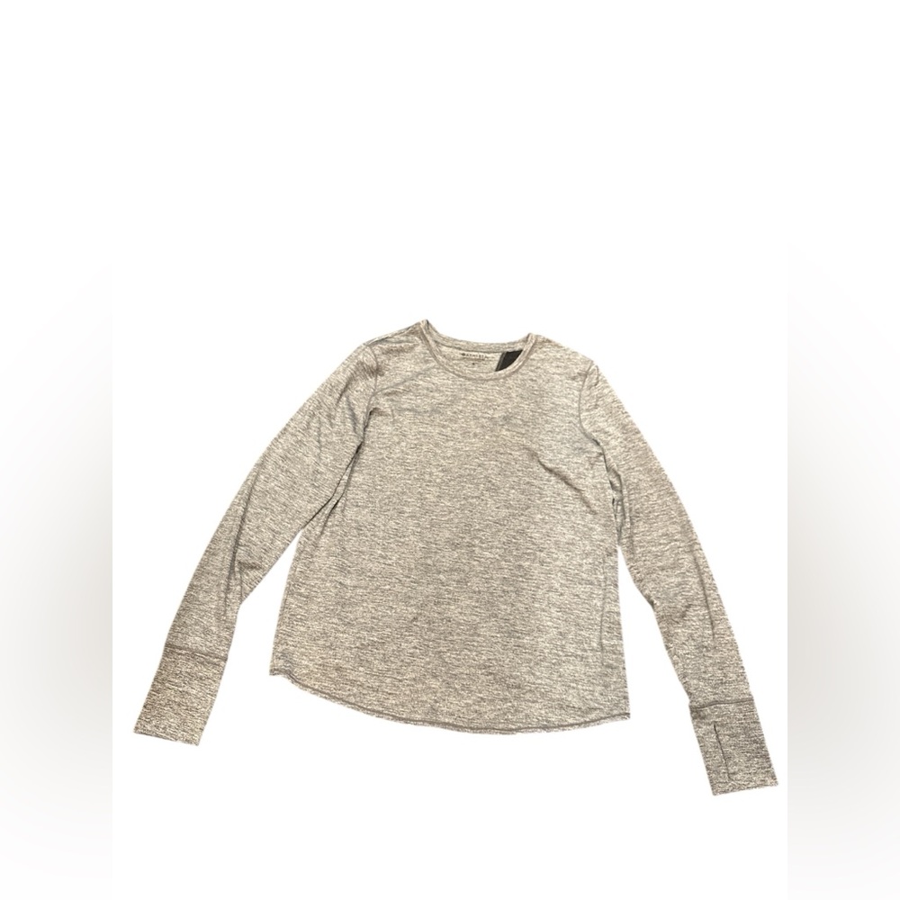 Athleta Gray Long Sleeve Workout Top with open Overlay Back Thumb Holes Size S